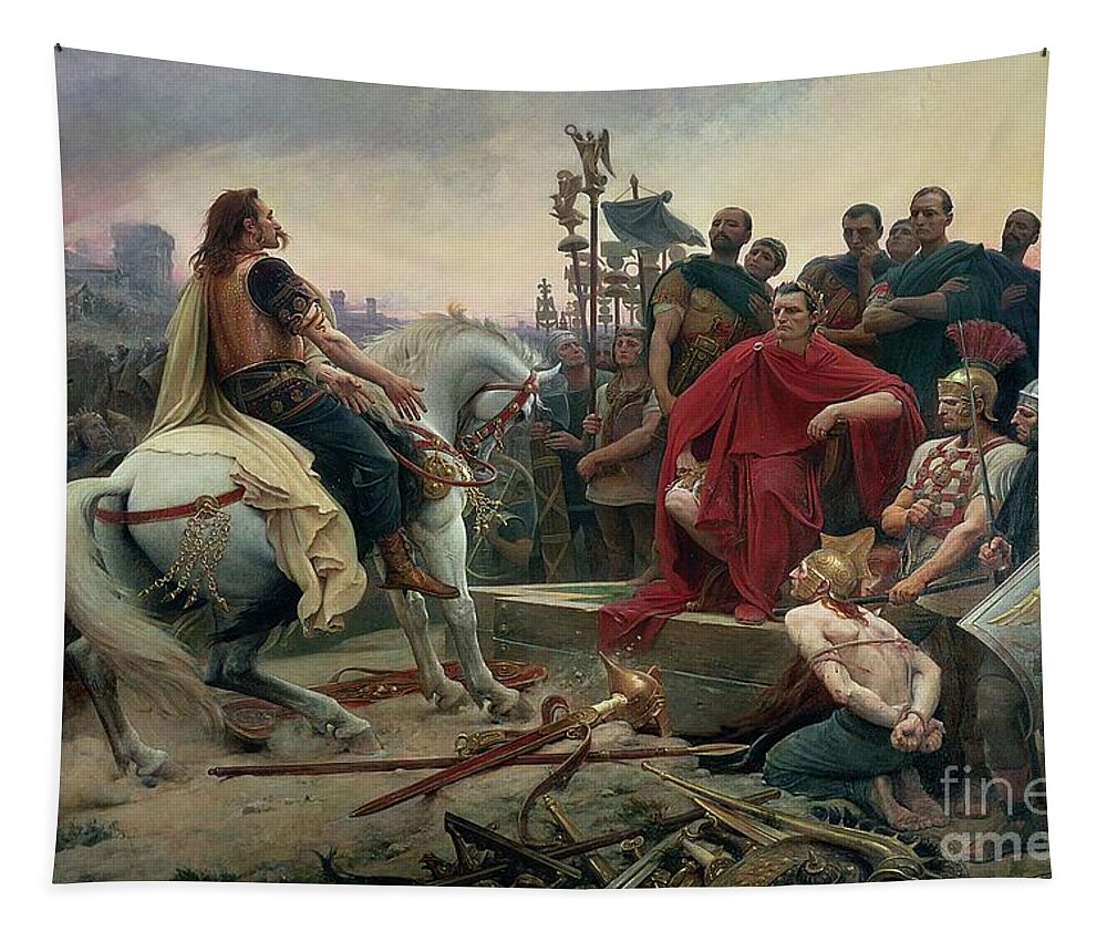 Vercingetorix Tapestry featuring the painting Vercingetorix throws down his arms at the feet of Julius Caesar by Lionel Noel Royer