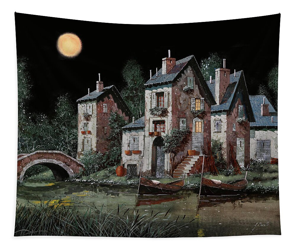 Night Tapestry featuring the painting Verde Notturno by Guido Borelli