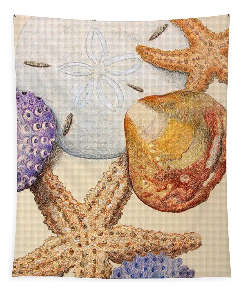 Shells Tapestry featuring the drawing Vertical Starfish by Glenda Zuckerman