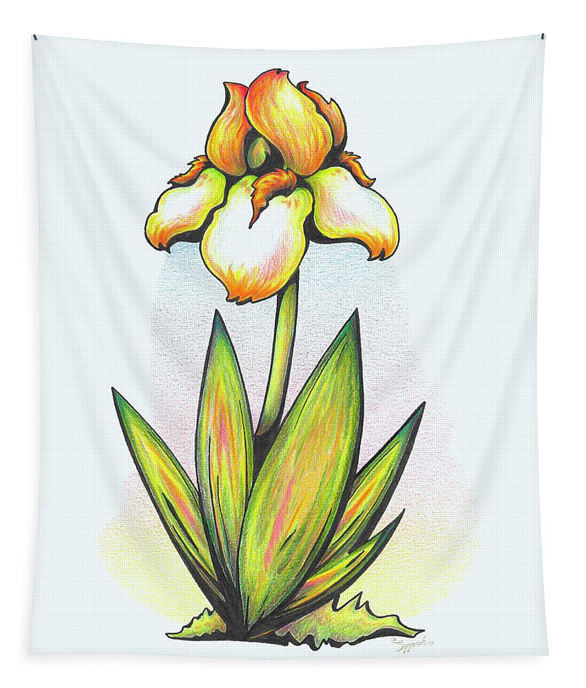 Iris Tapestry featuring the drawing Vibrant Flower 7 Iris by Sipporah Art and Illustration