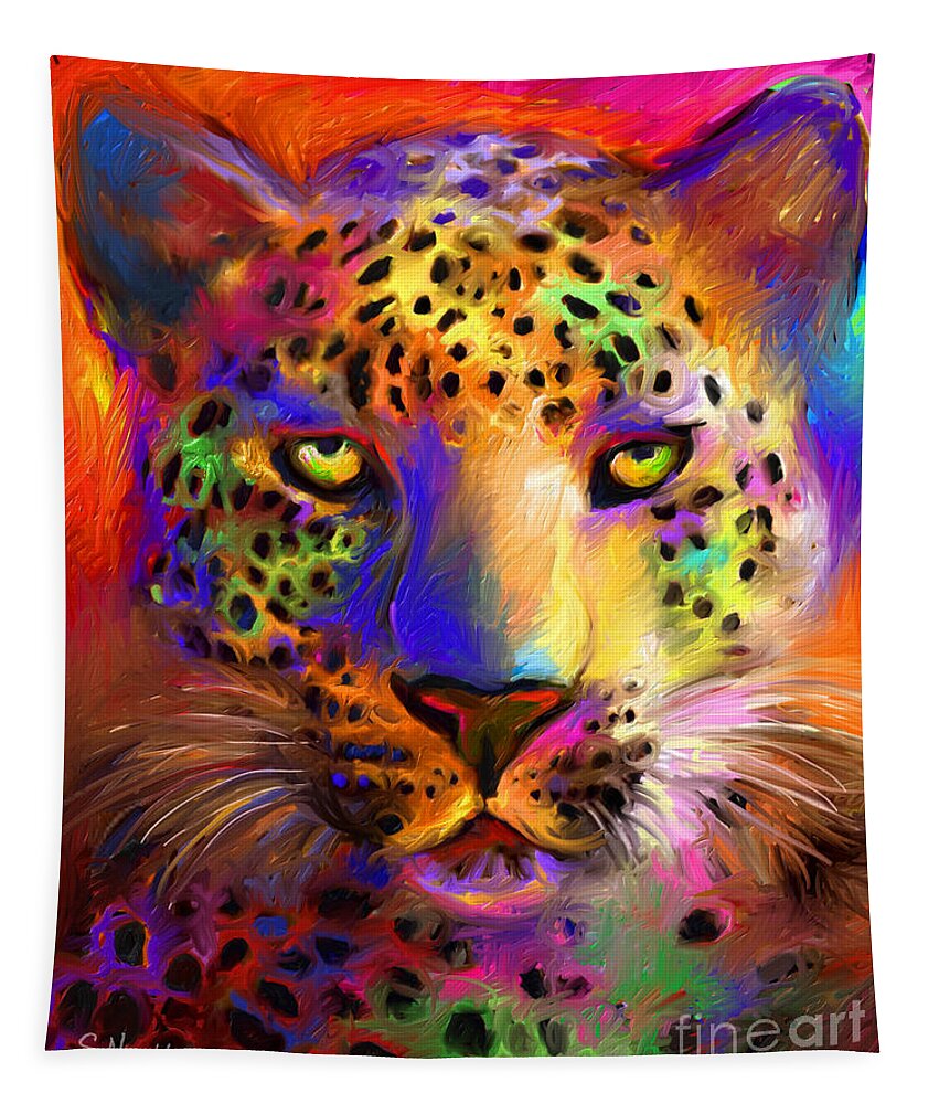 Leopard Tapestry featuring the painting Vibrant Leopard Painting by Svetlana Novikova
