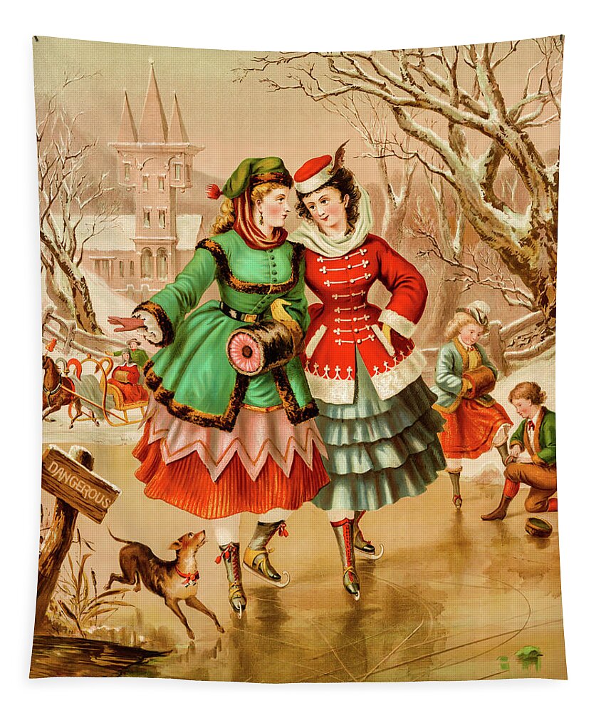 Christmas Tapestry featuring the photograph Victorian Ice Skaters by David Letts
