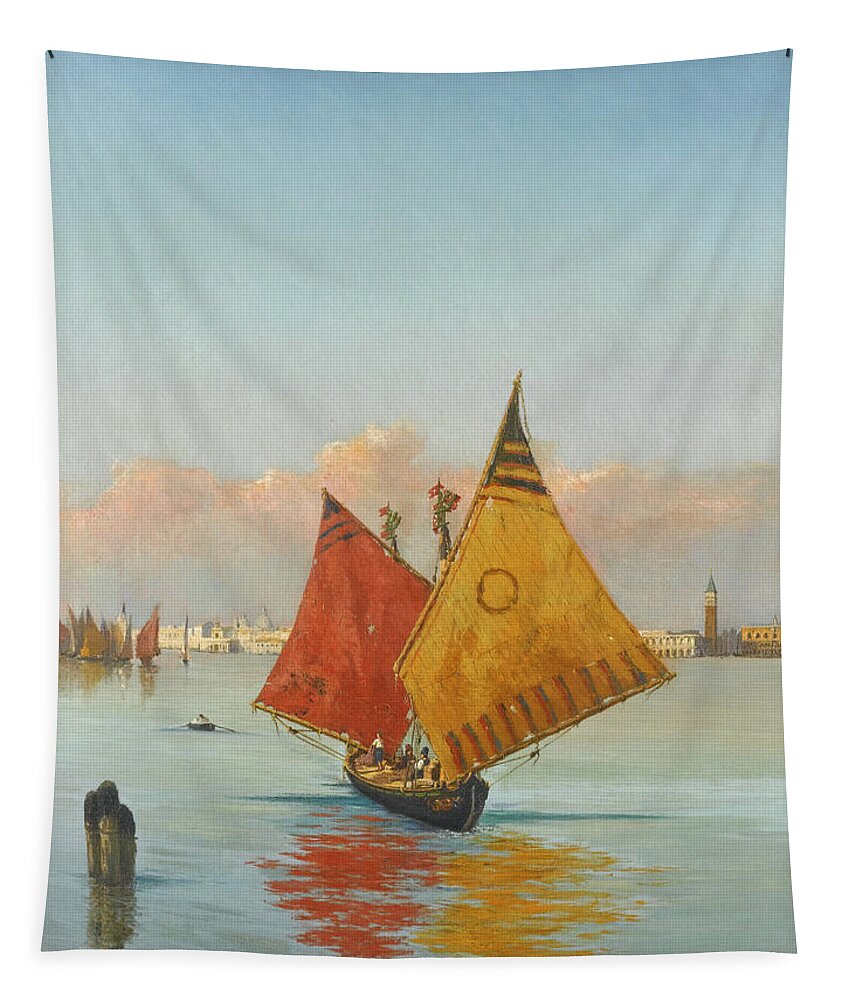 Achille Vertunni Tapestry featuring the painting View Across the Lagoon. Venice by Achille Vertunni