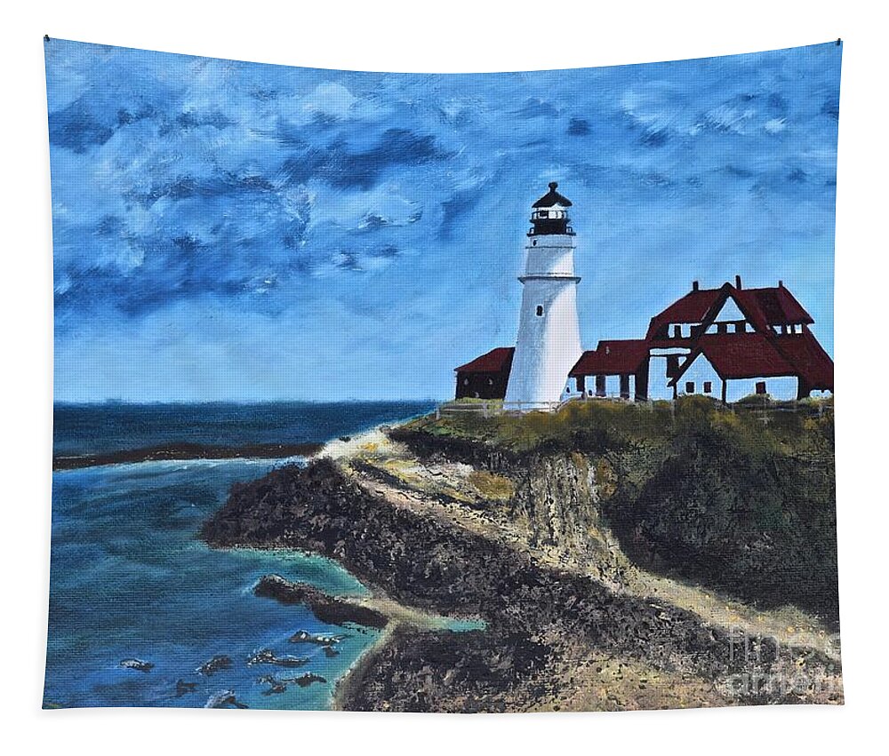  Tapestry featuring the painting View from the North Portland Head Light by Barrie Stark