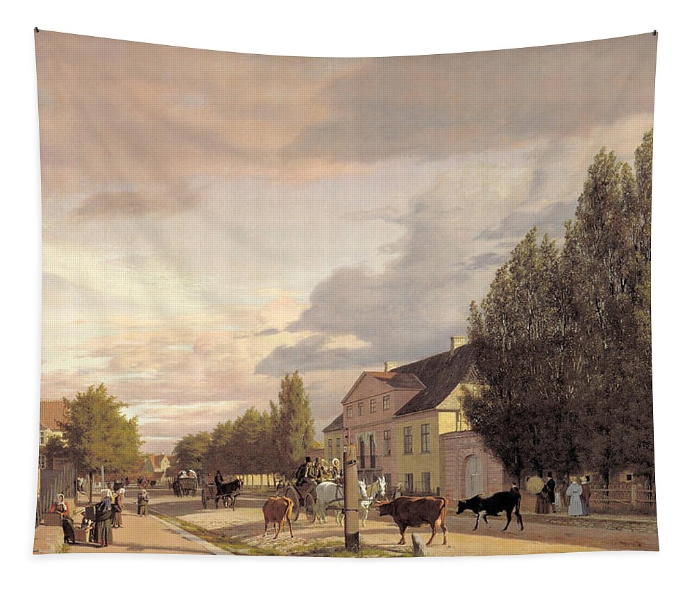 Christen Kobke Tapestry featuring the painting View of a Street in Osterbro outside Copenhagen. Morning Light by Christen Kobke
