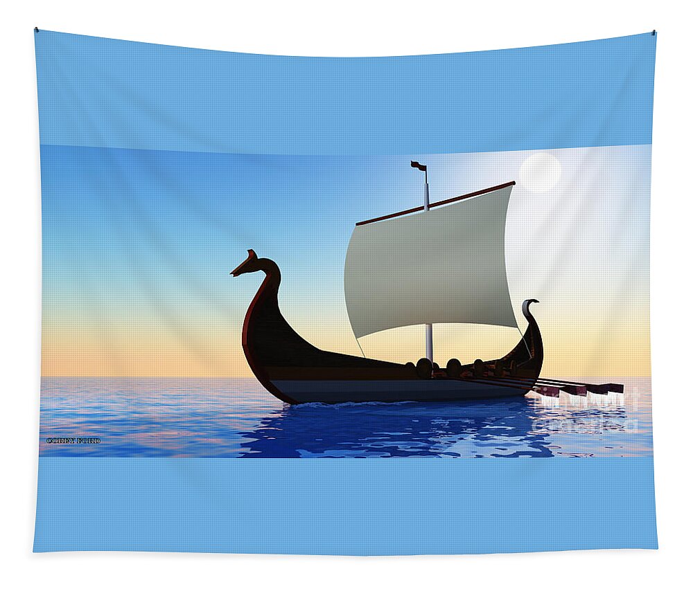 Viking Tapestry featuring the painting Viking Voyage by Corey Ford