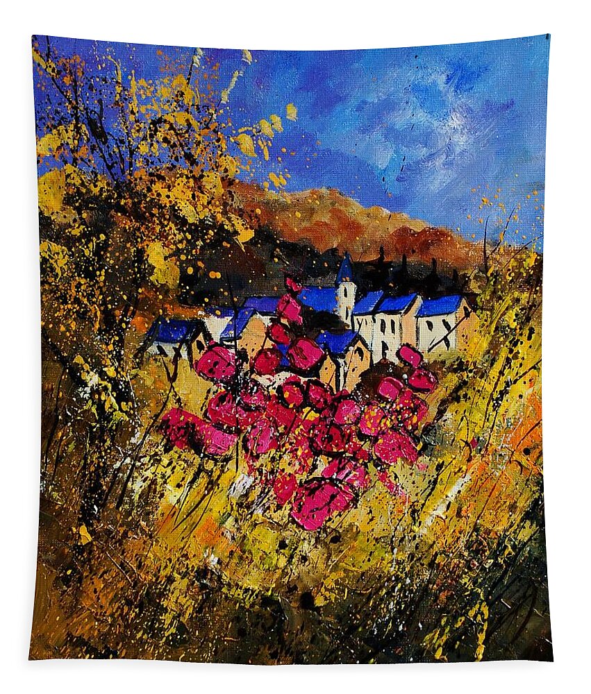 Flowers Tapestry featuring the painting Village 450808 by Pol Ledent