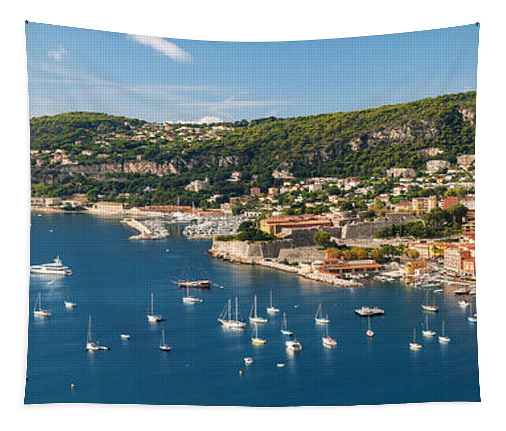 Villefranche-sur-mer Tapestry featuring the photograph French Riviera panorama by Elena Elisseeva