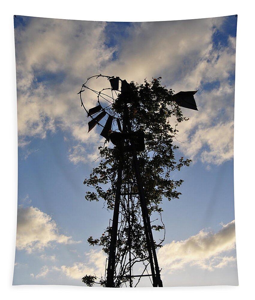 Landscape Tapestry featuring the photograph Vine Covered Windmill by Nathan Little