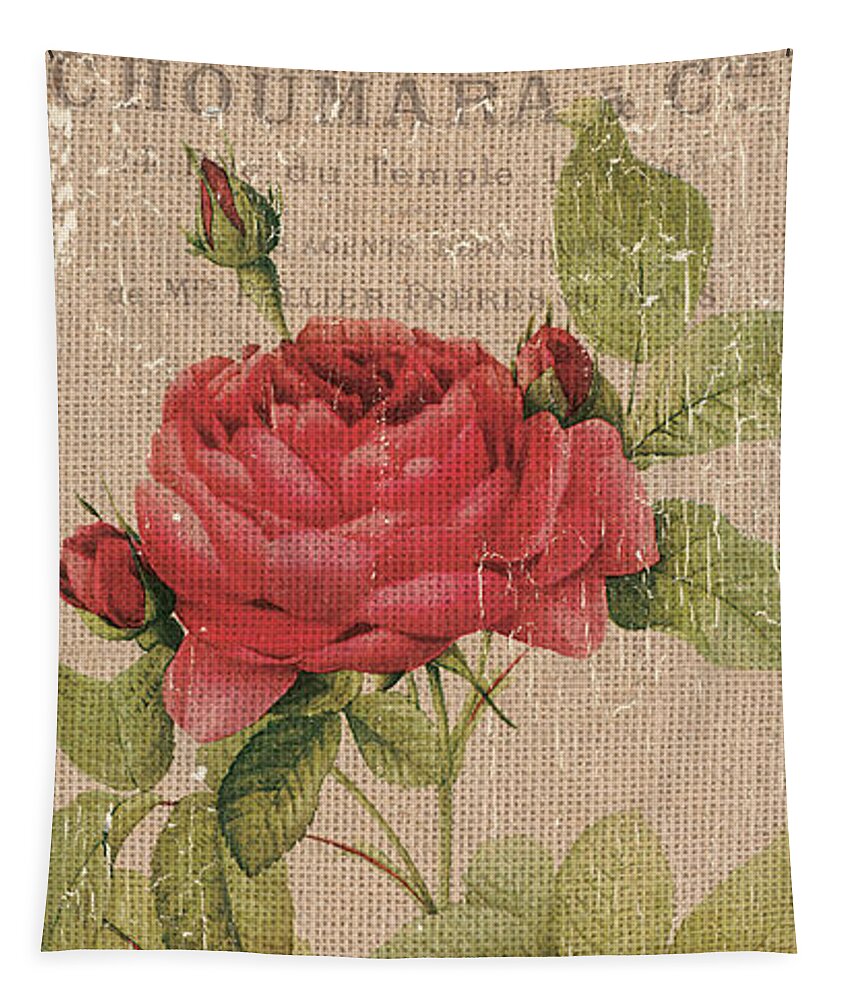 #faatoppicks Tapestry featuring the painting Vintage Burlap Floral by Debbie DeWitt