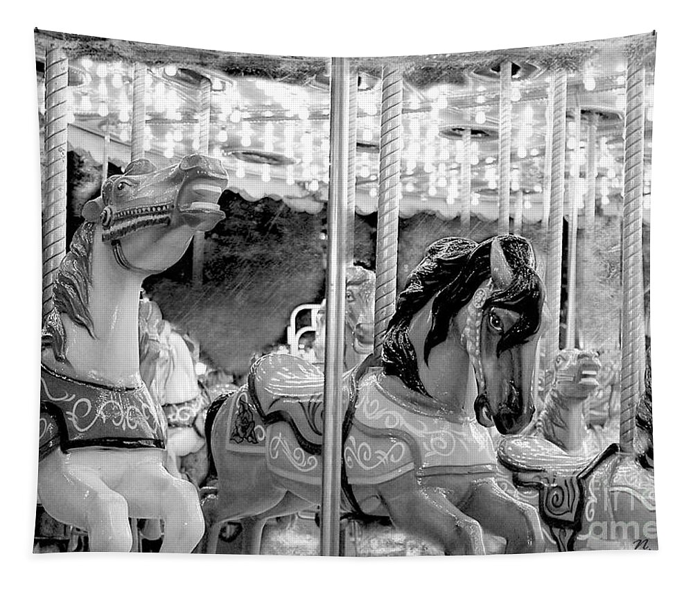 Black And White Tapestry featuring the photograph Vintage Carousel by Nina Silver