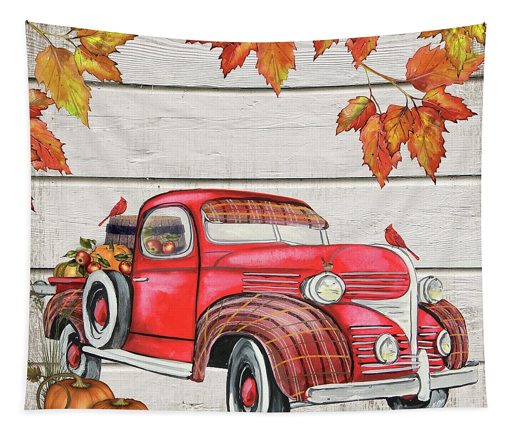 Vintage Tapestry featuring the painting Vintage Fall Truck-B by Jean Plout