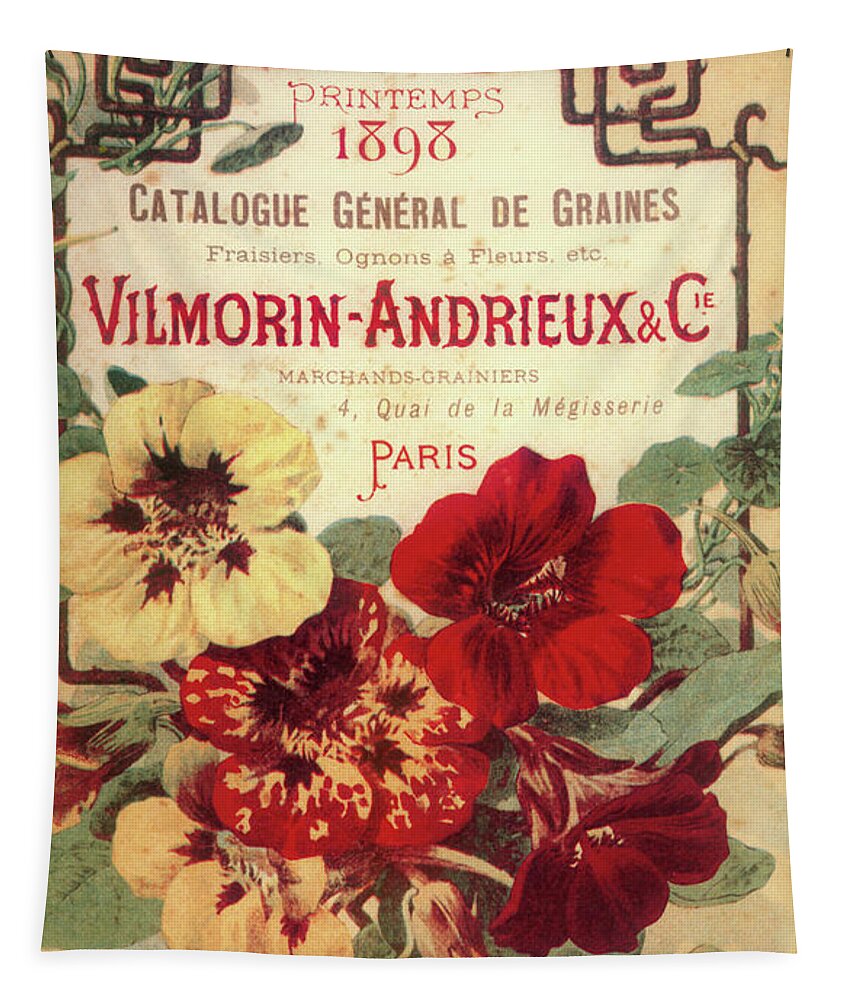 Flowers Tapestry featuring the painting Vintage Flower Seed Cover Paris Rare by Mindy Sommers