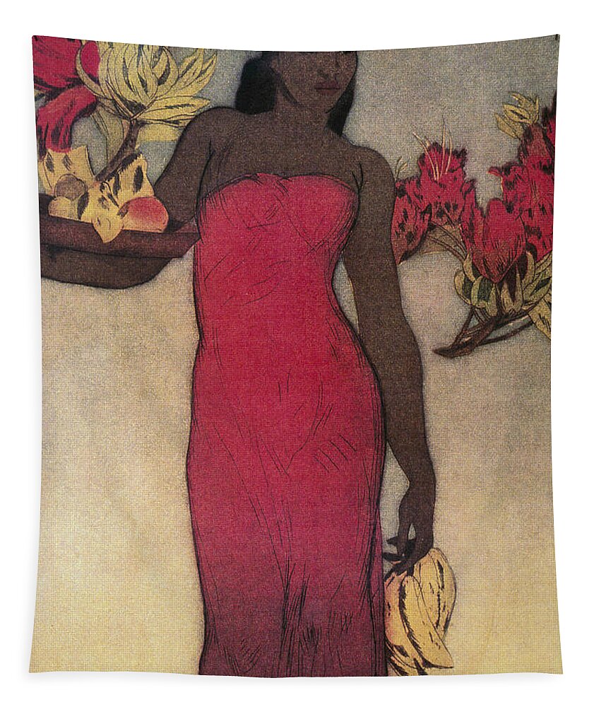 Archival Tapestry featuring the painting Vintage Hawaiian Woman by Hawaiiam Legacy Archives - Printscapes