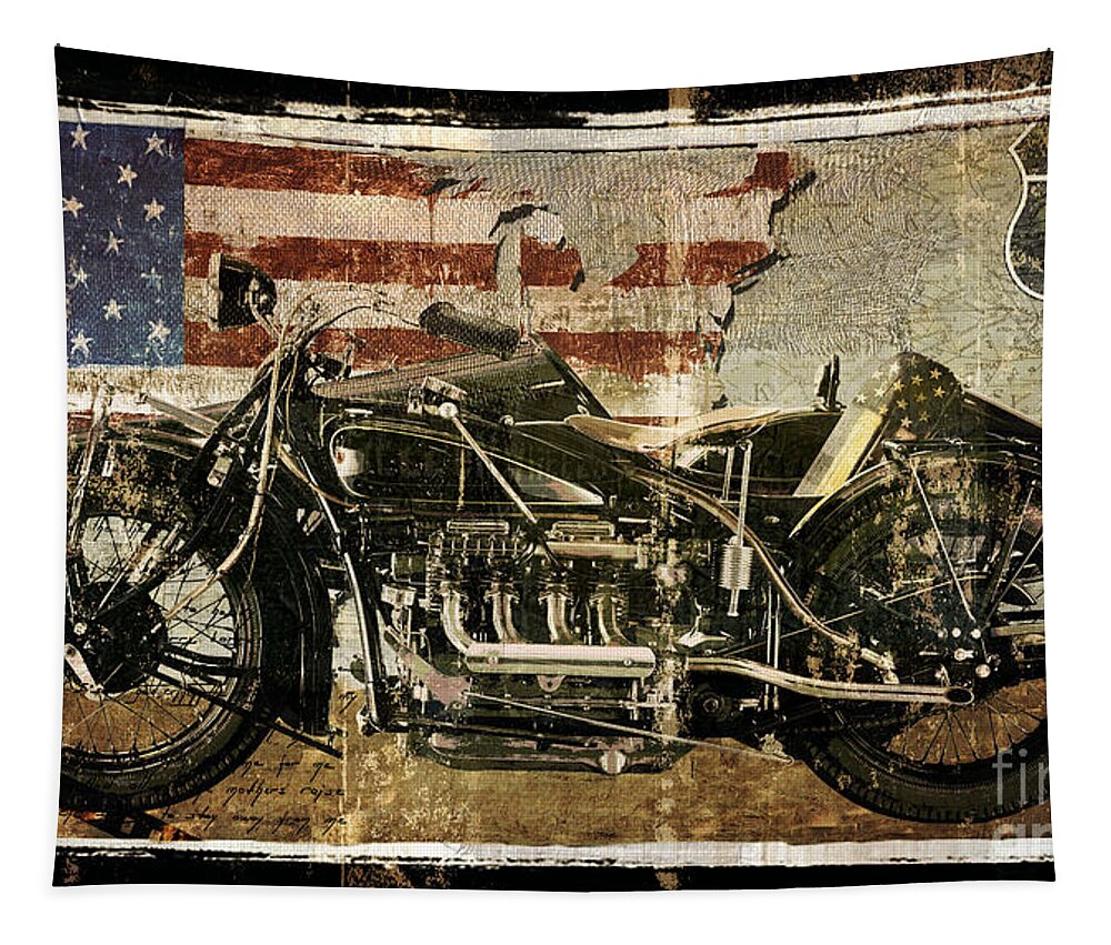 Motorcycle Tapestry featuring the painting Vintage Motorcycle Unbound by Mindy Sommers