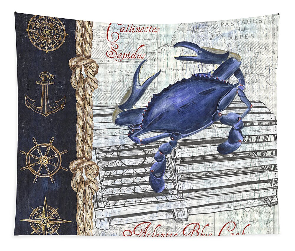 Crab Tapestry featuring the painting Vintage Nautical Crab by Debbie DeWitt