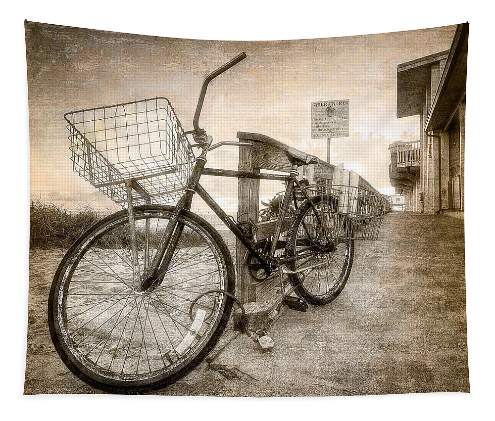Clouds Tapestry featuring the photograph Vintage Ol' Bike by Debra and Dave Vanderlaan
