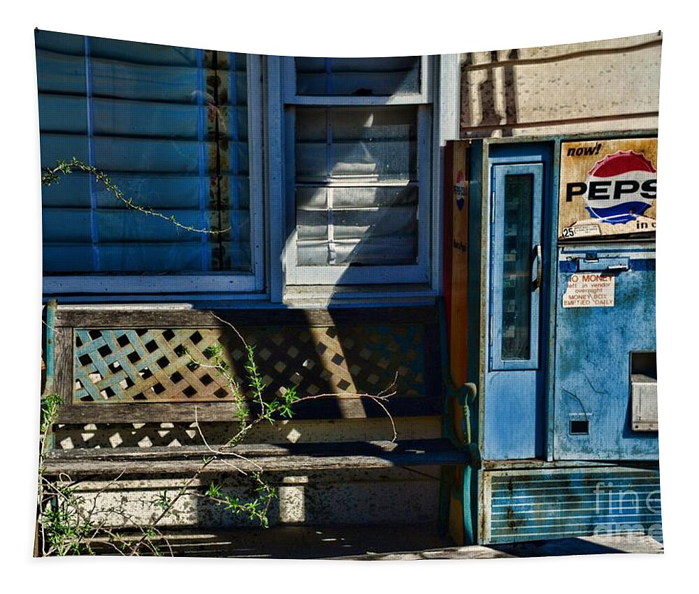Pepsi Tapestry featuring the photograph Vintage Pepsi Machine by the Bench by Paul Ward