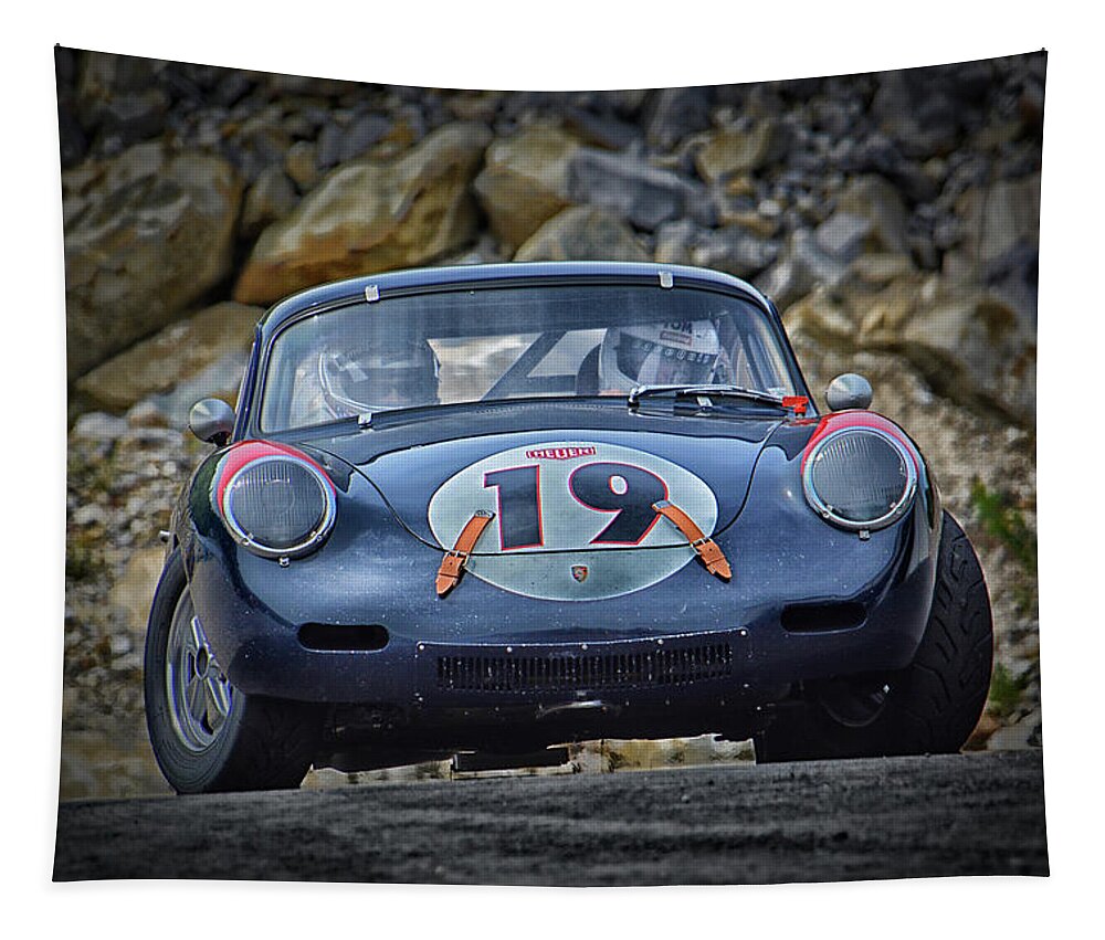 Vintage Tapestry featuring the photograph Vintage Porsche Takes a Left... by Mike Martin