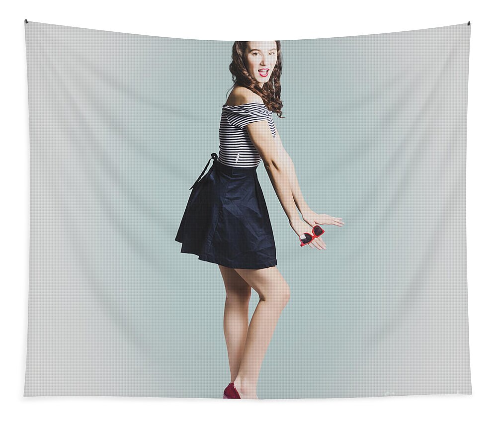 Girl Tapestry featuring the photograph Vintage toned pinup portrait by Jorgo Photography