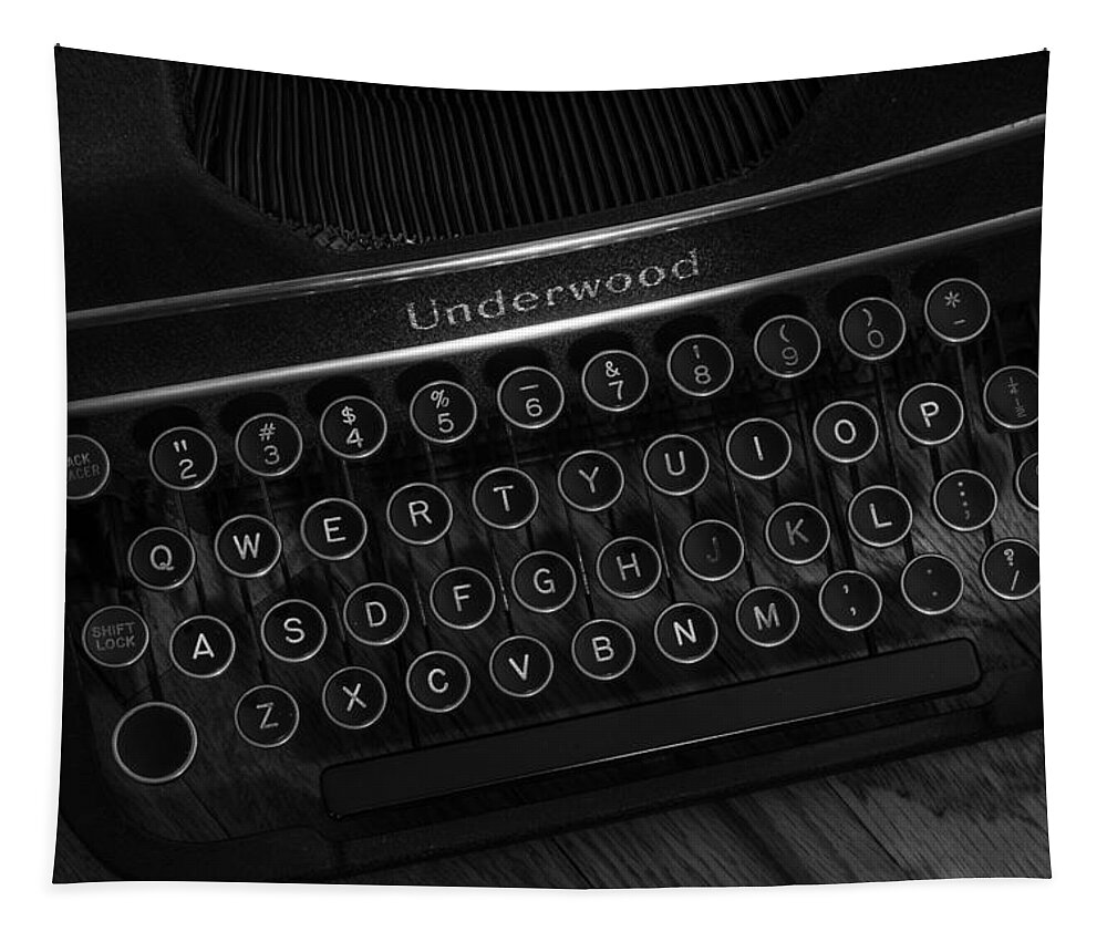 Terry D Photography Tapestry featuring the photograph Vintage Underwood Typewriter Black and White by Terry DeLuco