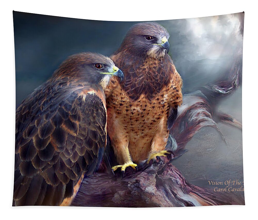 Hawk Tapestry featuring the mixed media Vision Of The Hawk by Carol Cavalaris