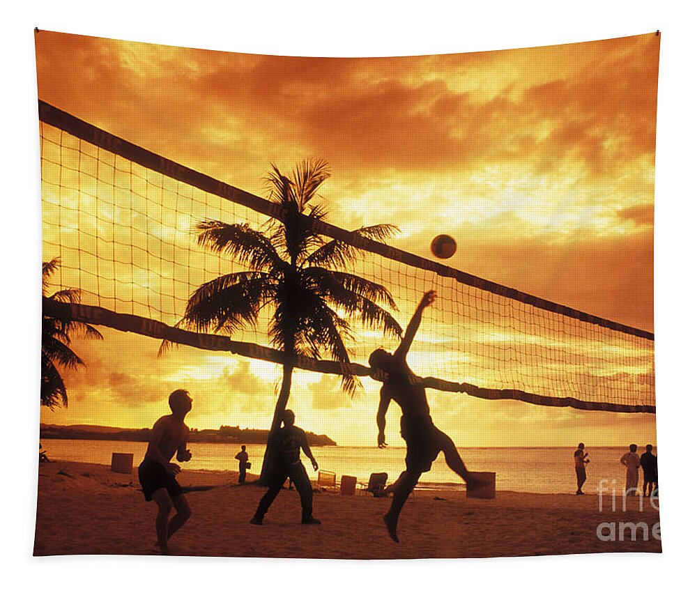 Activity Tapestry featuring the photograph Volleyball at Sunset by Greg Vaughn - Printscapes