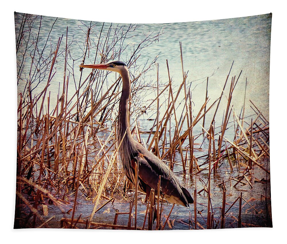 Bird Tapestry featuring the photograph Wading In The Reeds by Leslie Montgomery