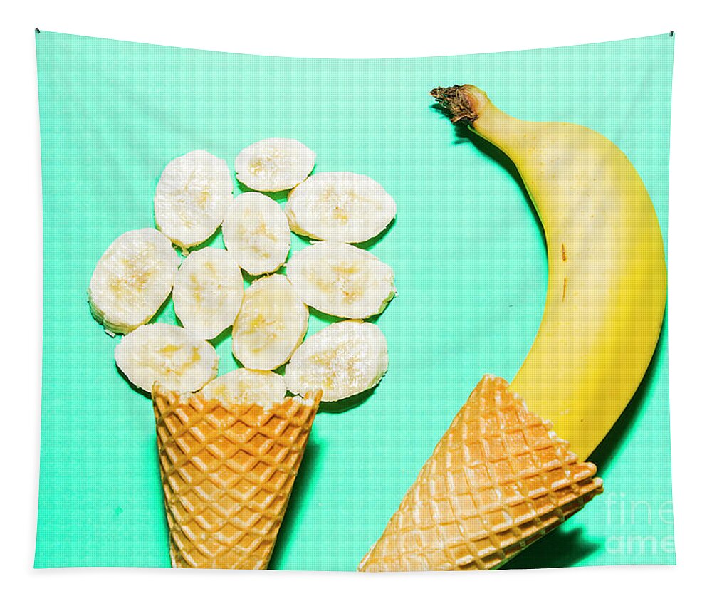 Summer Tapestry featuring the photograph Waffle cones with fresh banana by Jorgo Photography