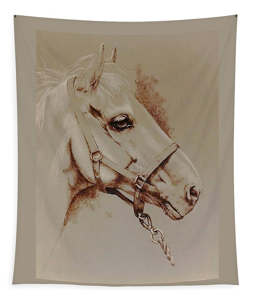 Equine Tapestry featuring the drawing Waiting by Barbara Keith