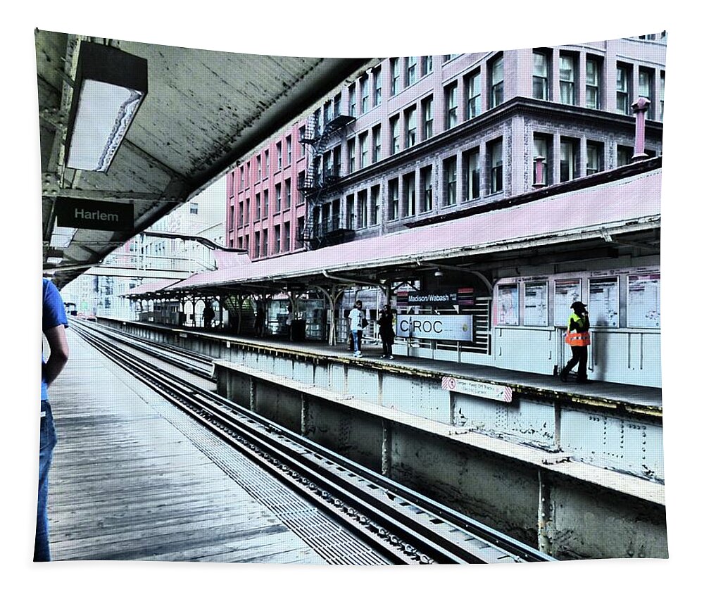 Pin And Blue Buildings Tapestry featuring the photograph Waiting For The Train 4 by Rosanne Licciardi