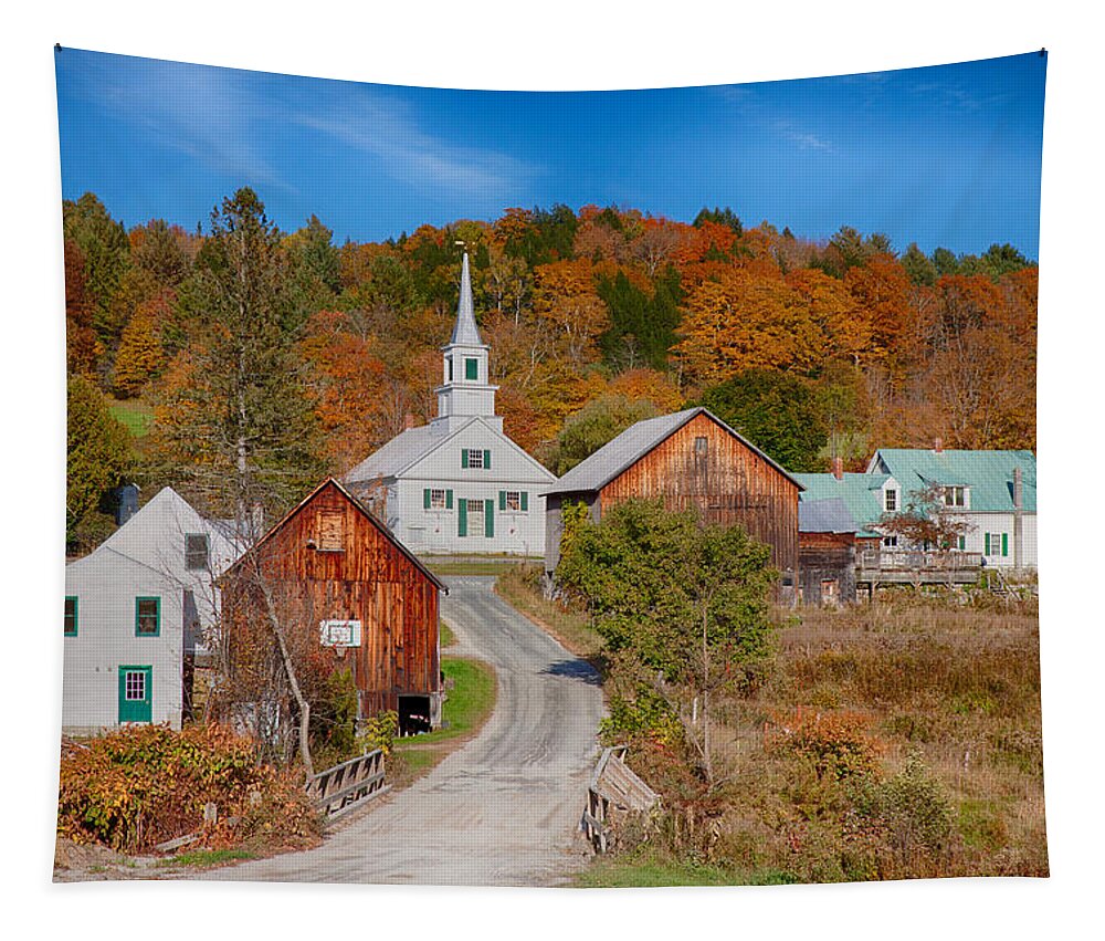 Waits River Vermont Tapestry featuring the photograph Waits River church in autumn by Jeff Folger