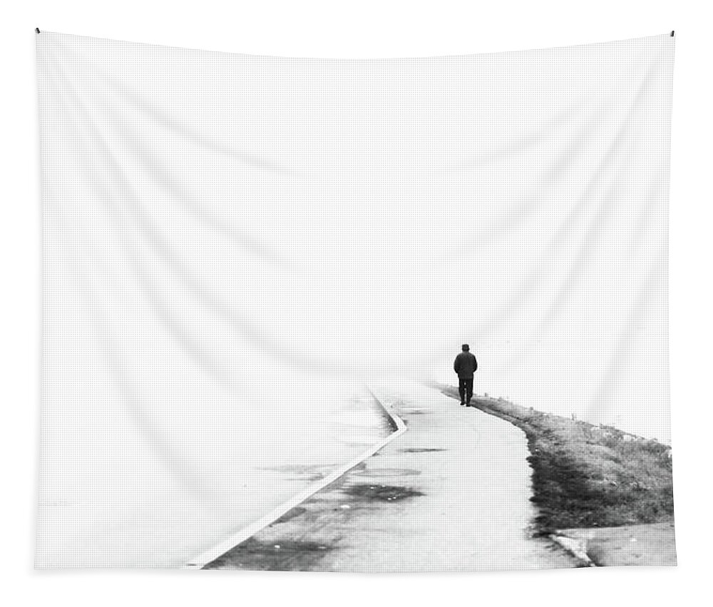 Man In Fog Tapestry featuring the photograph Walker and the Fog by John Williams