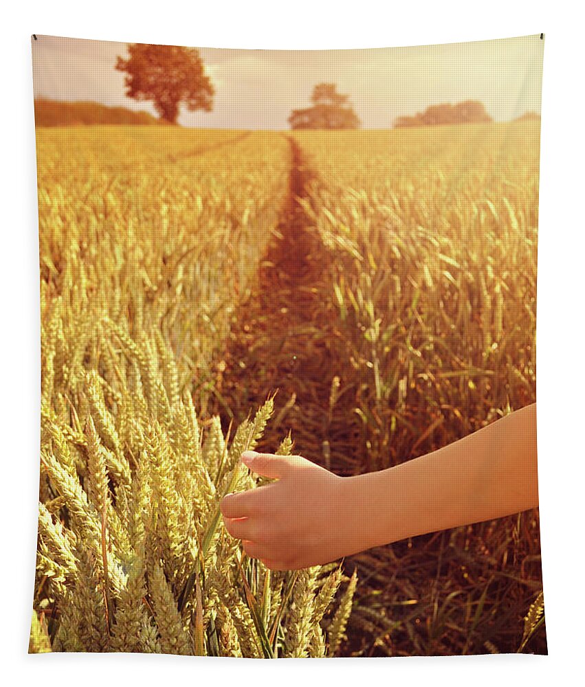 Hand Tapestry featuring the photograph Walking through wheat field by Lyn Randle
