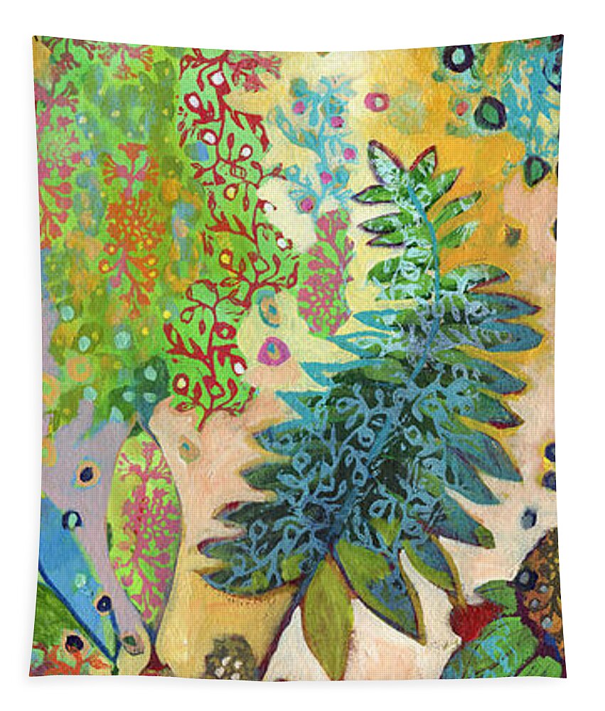 Abstract Tapestry featuring the painting Walking with the Forest Spirits Part 2 by Jennifer Lommers