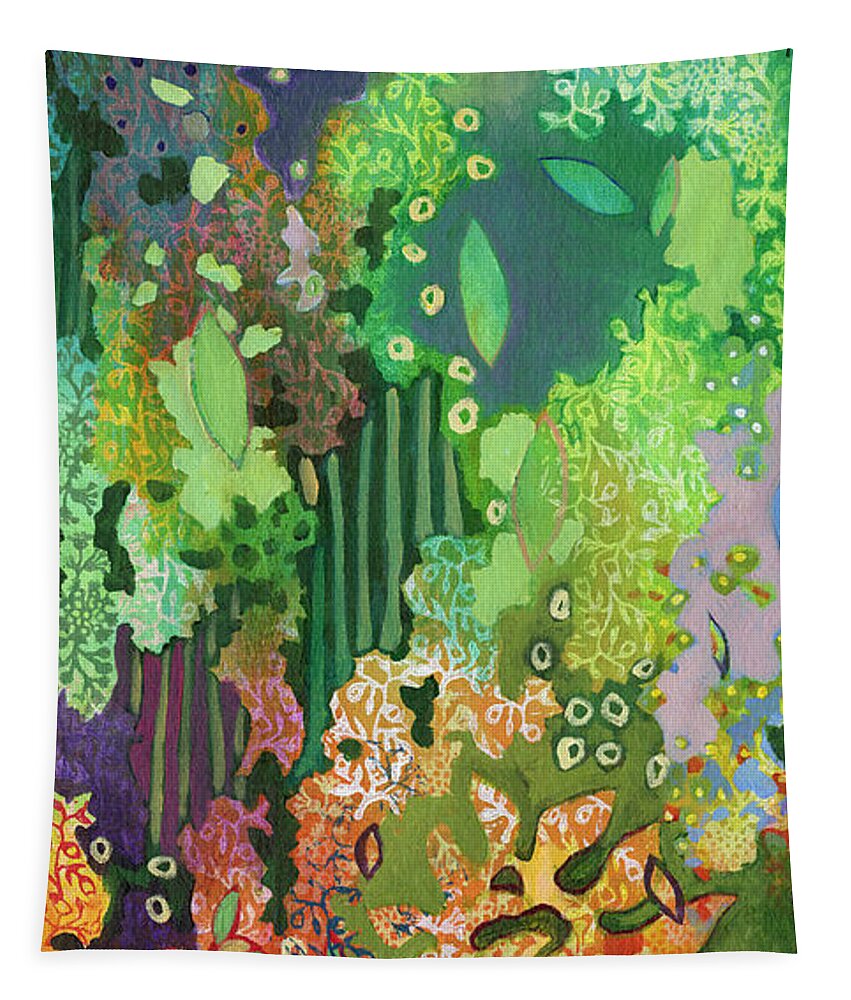 Abstract Tapestry featuring the painting Walking with the Forest Spirits Part I by Jennifer Lommers