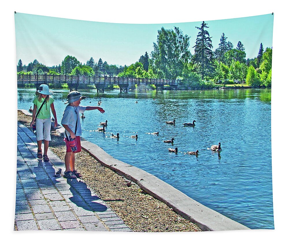 Walkway By The Des Chutes River In Bend Tapestry featuring the photograph Walkway by the Des Chutes River in Bend, Oregon by Ruth Hager