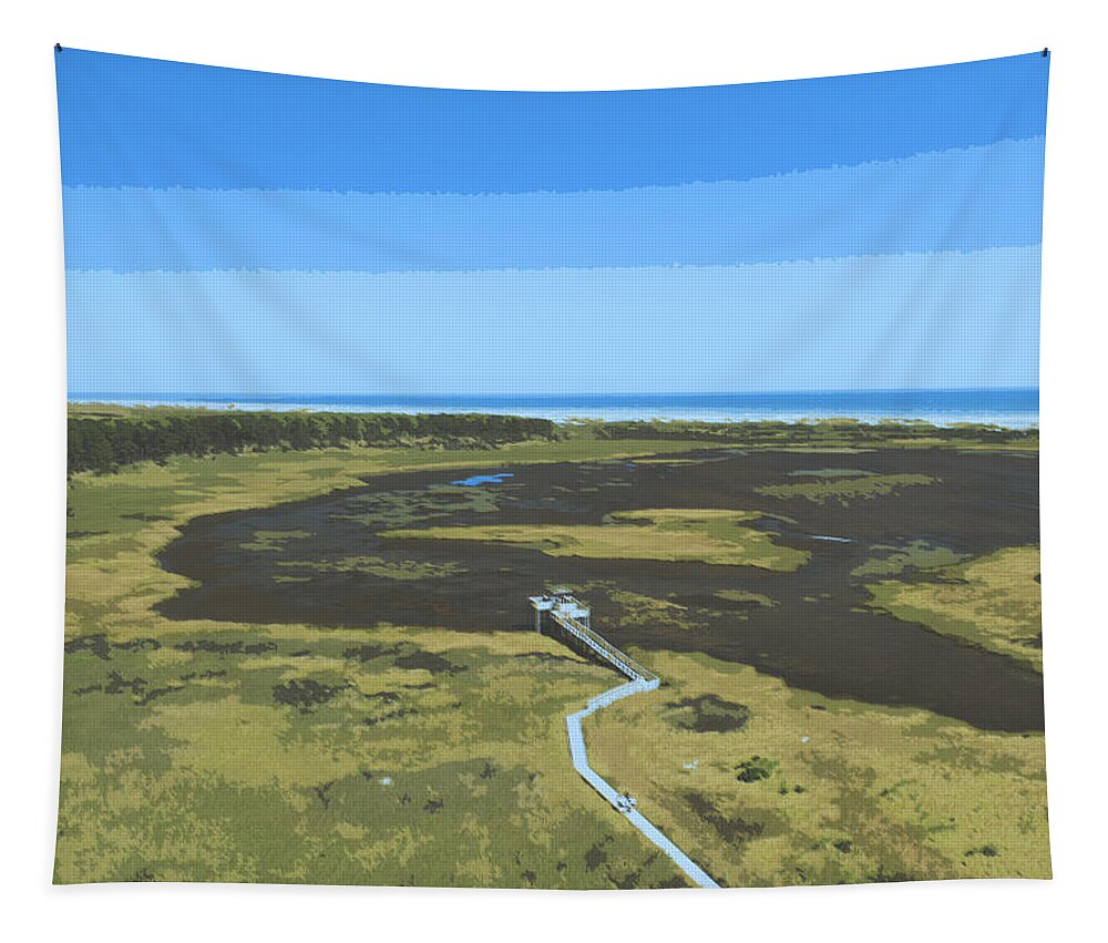Bodie Island Tapestry featuring the drawing Walkway to Bodie Island Lighthouse by Darrell Foster