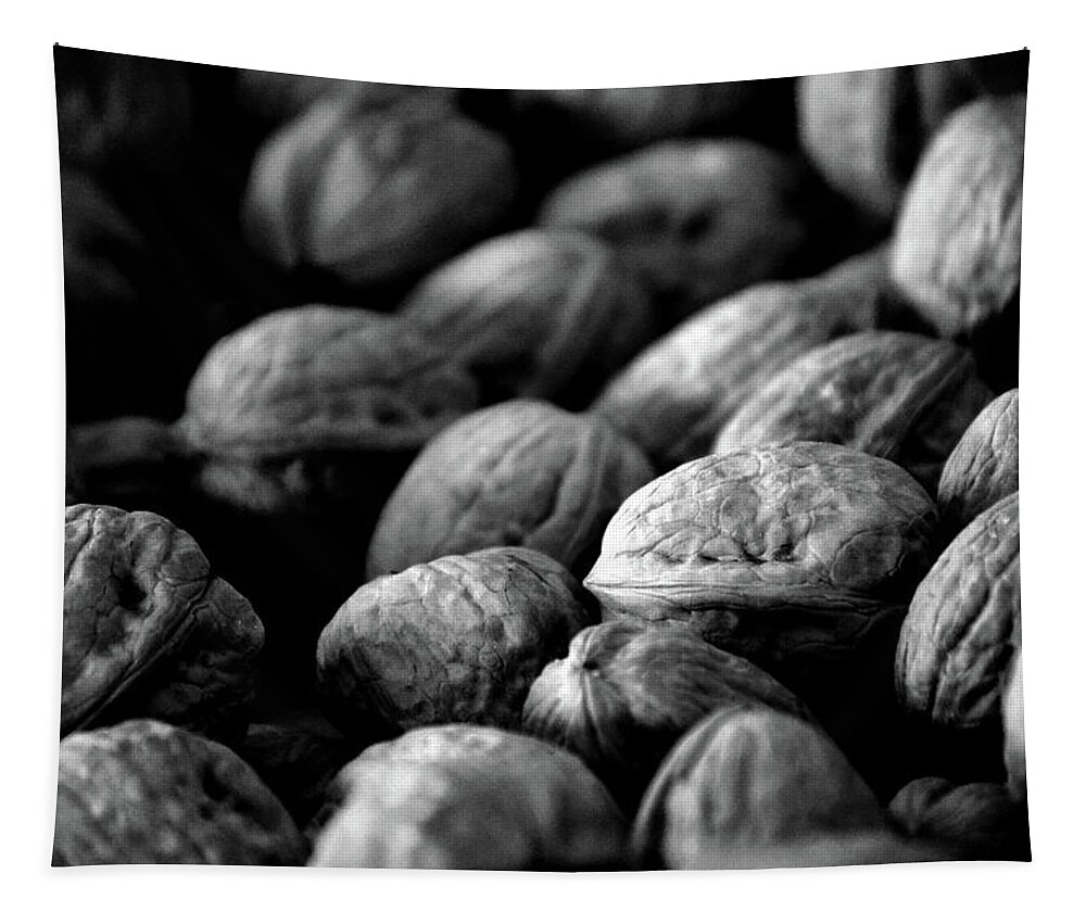 Walnuts Tapestry featuring the photograph Walnuts Ready For Baking BW by Lesa Fine