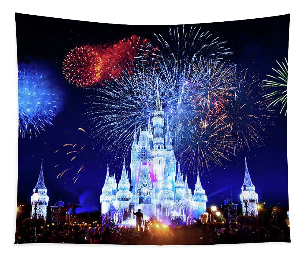 Magic Kingdom Tapestry featuring the photograph Walt Disney World Fireworks by Mark Andrew Thomas
