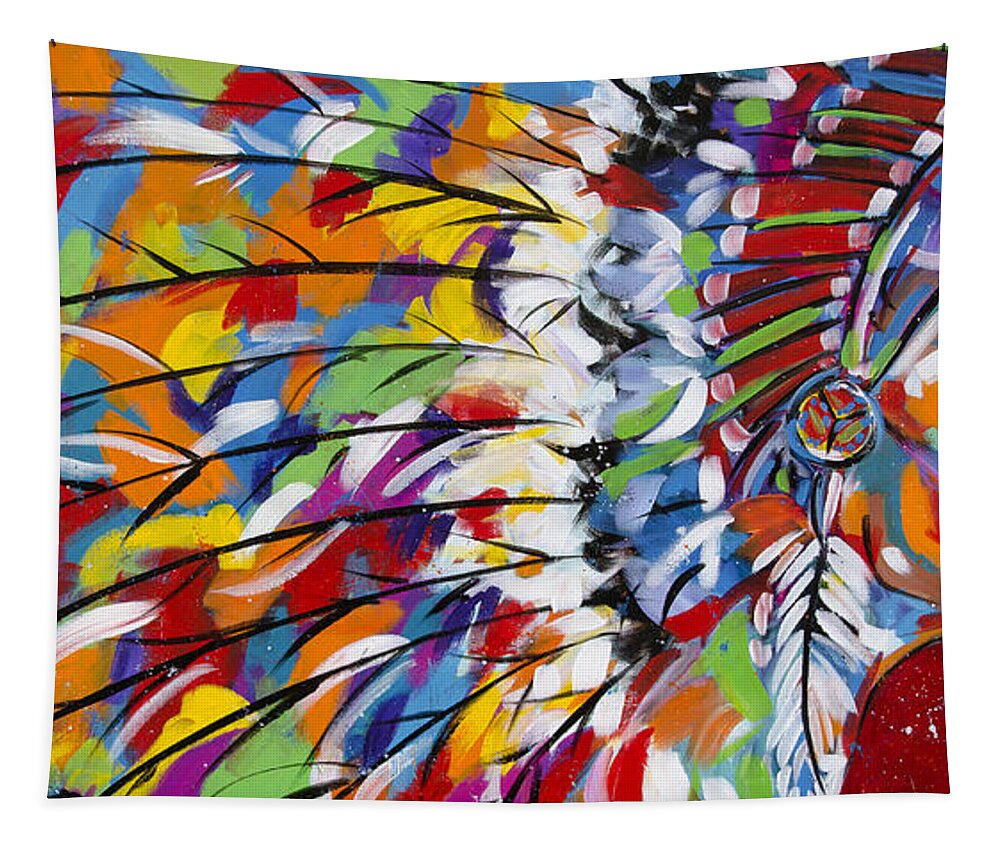 Colorado Artist Tracy Miller Tapestry featuring the painting War Bonnet by Tracy Miller