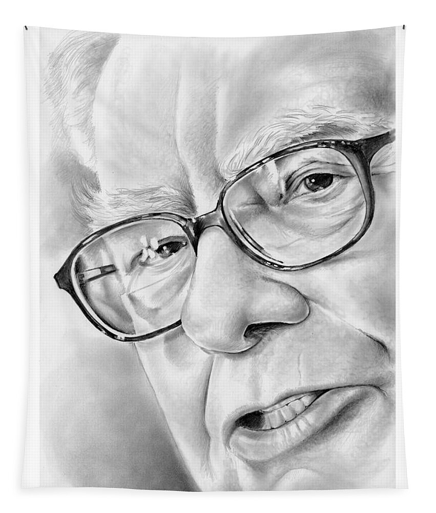Warren Buffett Tapestry featuring the drawing Warren Buffett by Greg Joens