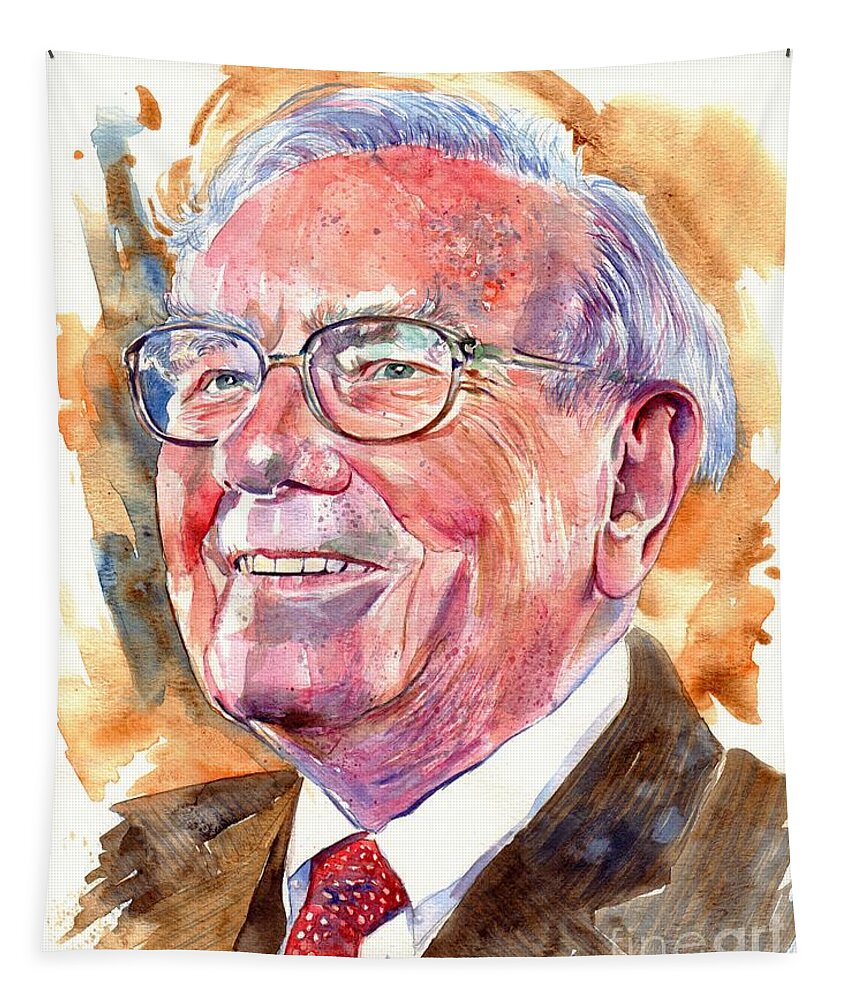 Warren Tapestry featuring the painting Warren Buffett Painting by Suzann Sines