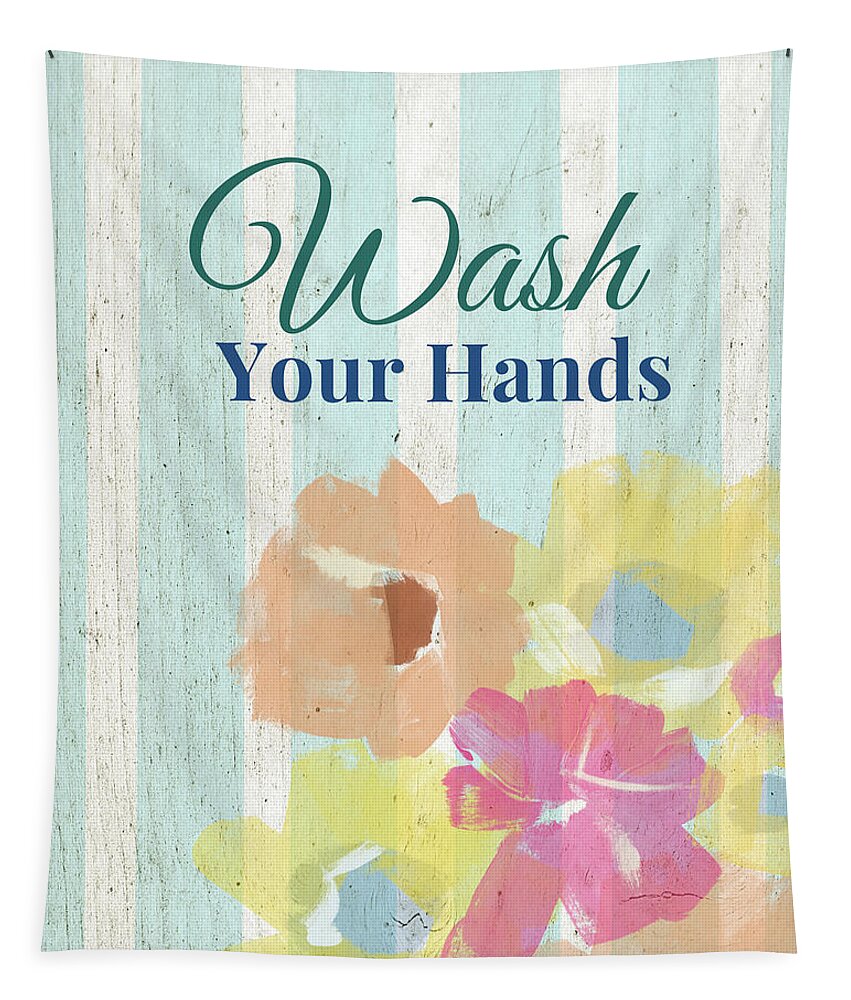Wash Your Hands Tapestry featuring the painting Wash Your Hands Floral Stripe- Art by Linda Woods by Linda Woods