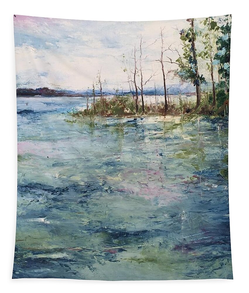 Lake Tapestry featuring the painting Washed By the Waters Series by Robin Miller-Bookhout
