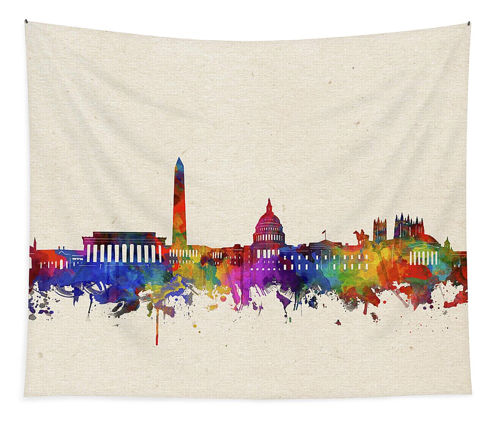 Washington Dc Tapestry featuring the digital art Washington Dc Skyline Watercolor 2 by Bekim M