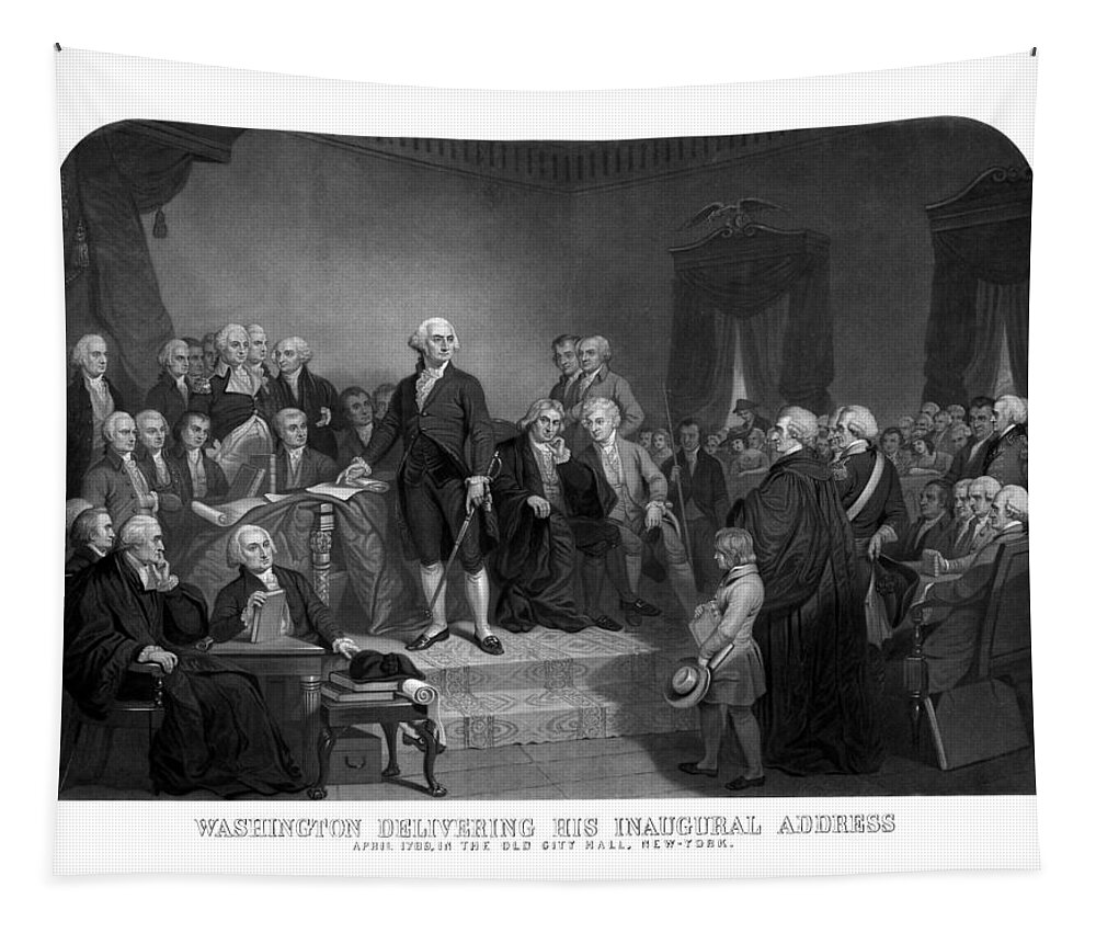 George Washington Tapestry featuring the drawing Washington Delivering His Inaugural Address by War Is Hell Store