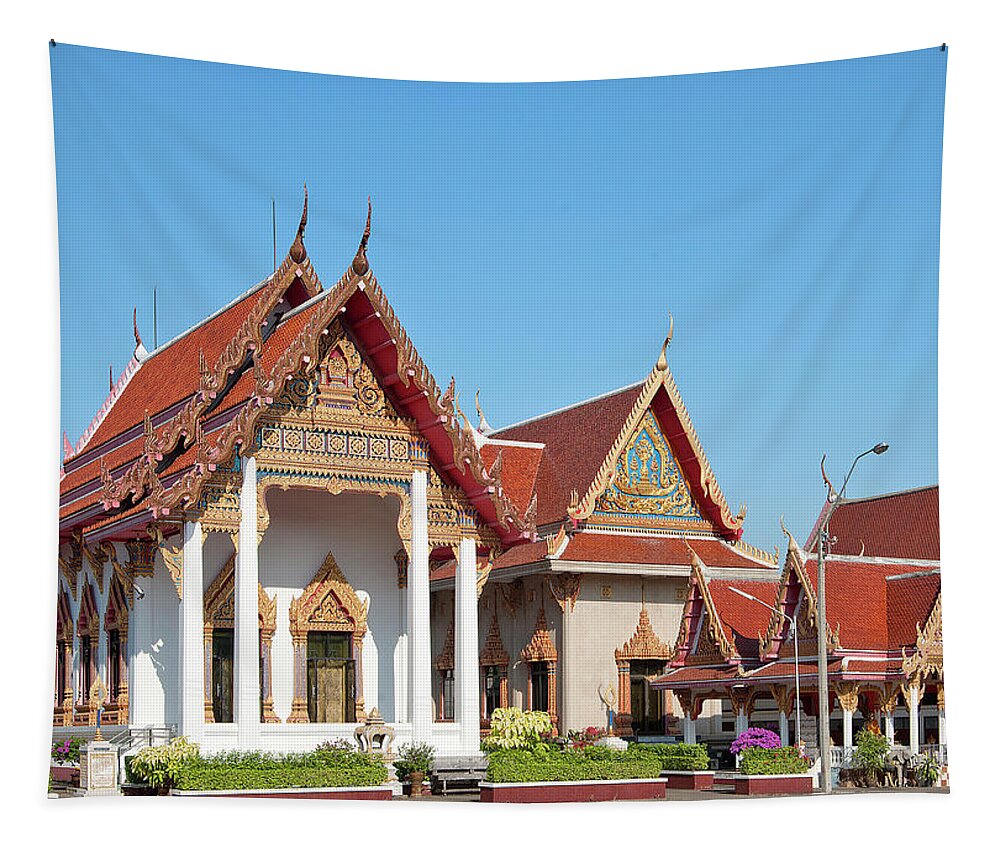 Scenic Tapestry featuring the photograph Wat Bangphratoonnok Phra Ubosot and Phra Wihan DTHB0557 by Gerry Gantt
