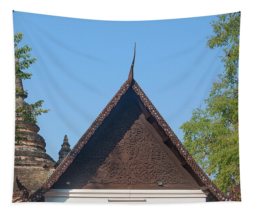 Scenic Tapestry featuring the photograph Wat Jed Yod Phra Ubosot Teakwood Gable DTHCM0968 by Gerry Gantt