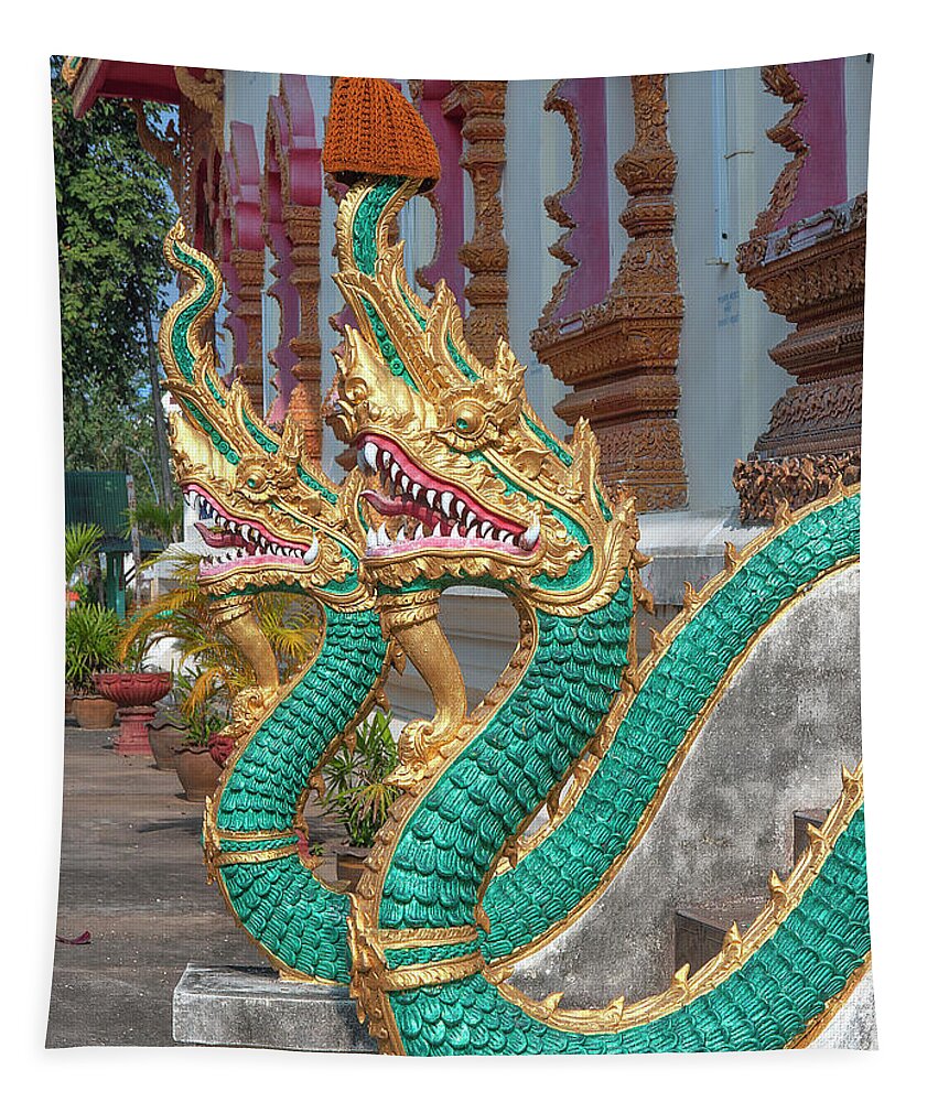 Scenic Tapestry featuring the photograph Wat Nam Phueng Phra Wihan Naga Guardians DTHLA0007 by Gerry Gantt